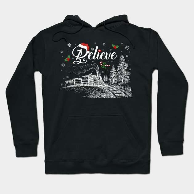 Christmas Believe North Pole Polar Express All Abroad Xmas Hoodie by nadenescarpellos